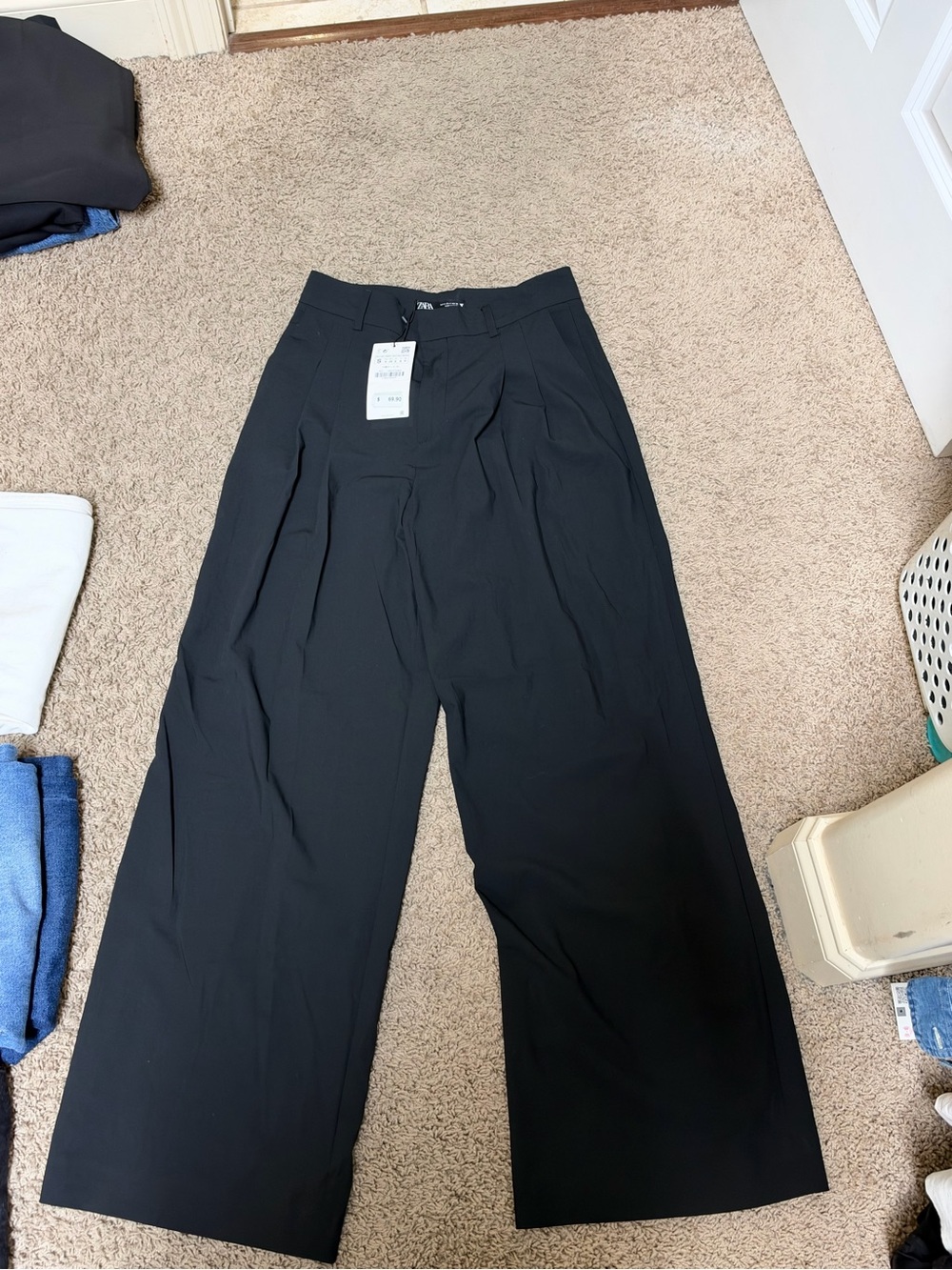 Zara Wide-Leg Pleated Trousers - Black